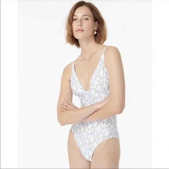 J. Crew Size 8 Plunge Halter One-Piece Swimsuit Liberty Ros Floral NEW - Picture 2 of 15